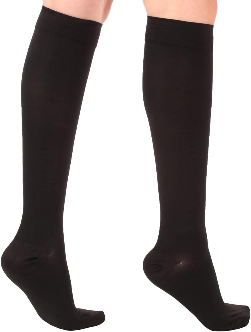 Absolute Support - Made in USA - Opaque Circulating Compression Socks 30-40mmHg for Women & Men - Knee High Support Stockings with Closed Toe for Nursing Travel Flight Work- Black, Medium: Health & Personal Care