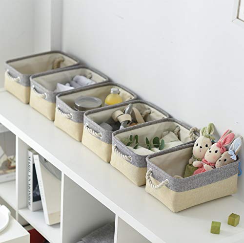 Sacyic Fabric Storage Baskets for Organizing(6 Pack) Small Baskets for Shelves,Toy Storage, Laundry, Nursery, Closets, Decorative Baskets for Gifts Empty (Grey & Gold, 11.8” x 7.8” x 5.1”)