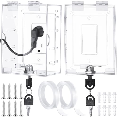 Briwooody 2 Pcs Safety Outlet Cover Box Clear Lock Box with Key Covers for Electrical Outlets, Provides Space Inside for Plugs, Proof Socket Covers Ease Operation