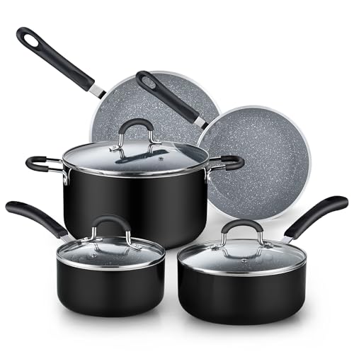 Cook N Home 8-Piece Nonstick Pot and Pan Set with Lid Induction Compatible