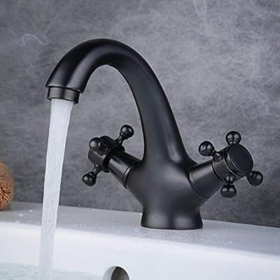 Zxk All Copper Black Hand Wheel Single Hole Double Handle Faucet