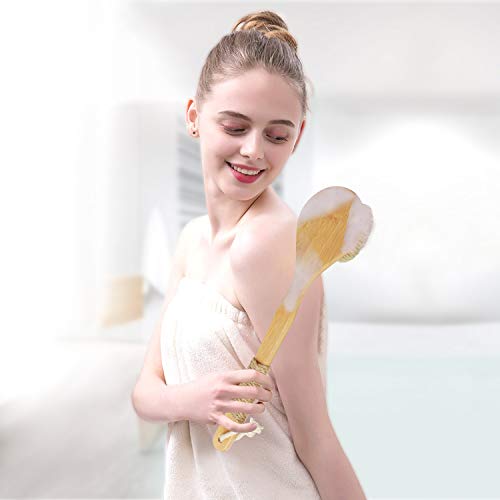 Bath Body Brush for Dry or Wet Brushing, （Set of 3 with 2 Wall Hooks,） Natural Bristle Hair