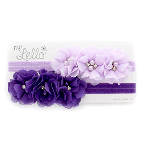 My Lello Baby Flower Headbands Toddler Fabric Beaded Trio Stretchy Elastic Pair (Red/Navy/White/Red) - Thumbnail 3