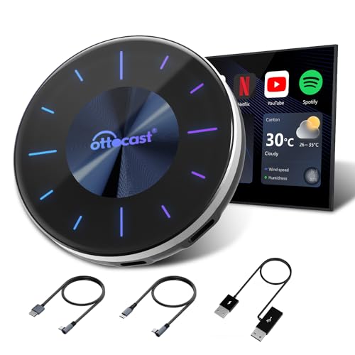 OTTOCAST P3 CarPlay AI Box - 2025 Android 12.0 CarPlay Video Adapter Wireless CarPlay Android Auto Dongle Support HDMI Output, Watch YouTube Netflix Disney+ Tiktok etc on Car Screen