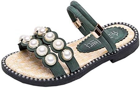 GACOZ Flat Rhinestone Sandals, Bohemia Strappy String Bead Flip Flops Toddler Comfy Glitter Gladiator Sandals for Party Beachside Holiday Dress Up - Girls Sandals (Spring&Summer)