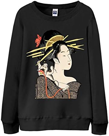 Sweatshirt - Japanese Geisha with Cat Black Large
