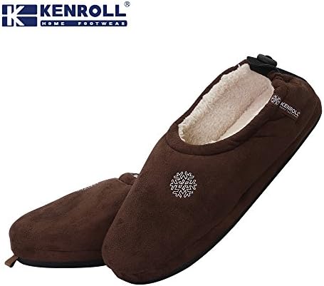 Ifoot Mens Suede Cotton Warm Drawstring Slipper Shoes (9-9.5, dark brown)