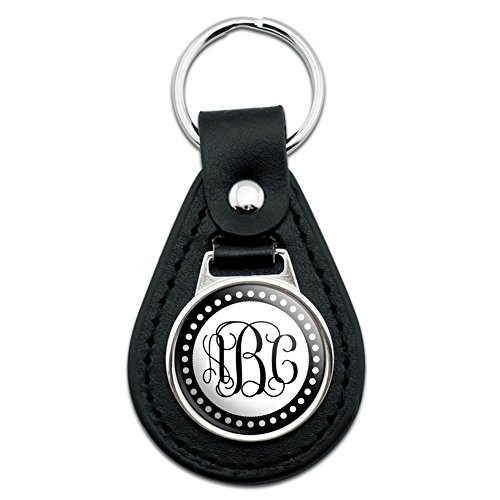 Graphics and More Personalized Custom Monogram Fancy font Scalloped Outline Black Leather Keychain