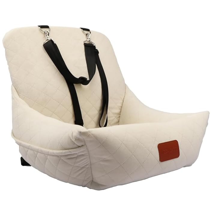 Photo 1 of WOOAIDAGG Dog Car Seat for Small Dogs,Ultra-Soft Fabric,2 Storage Pockets & Safety Leash,Adjustable Straps,Easy to Install,Fully Detachable and Washable(Beige)