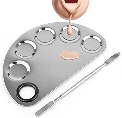Baikalo Makeup Tools Stainless Steel Palette Spatula Semicircle 5-well Cosmetic Blending (5-holes)