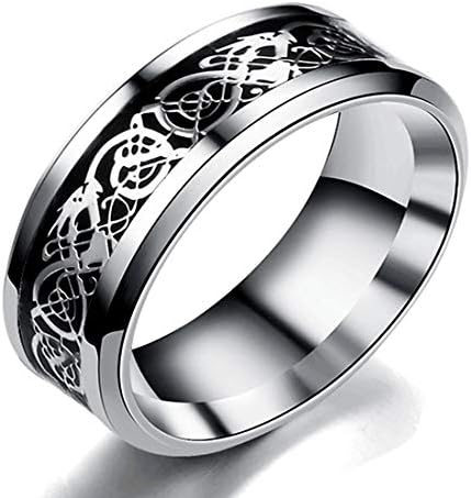 KWUNCCI 8mm Celtic Dragon Pattern Titanium Stainless Steel Wedding Ring for Men Boys(9)