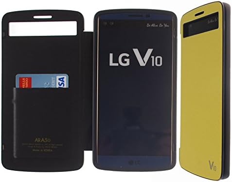 Style Bumper [Quick Window View] Case PU Leather [Magnetic Closure] Flip Cover [Anti Shock] 1 Credit Card Case For LG V10 (Yellow)