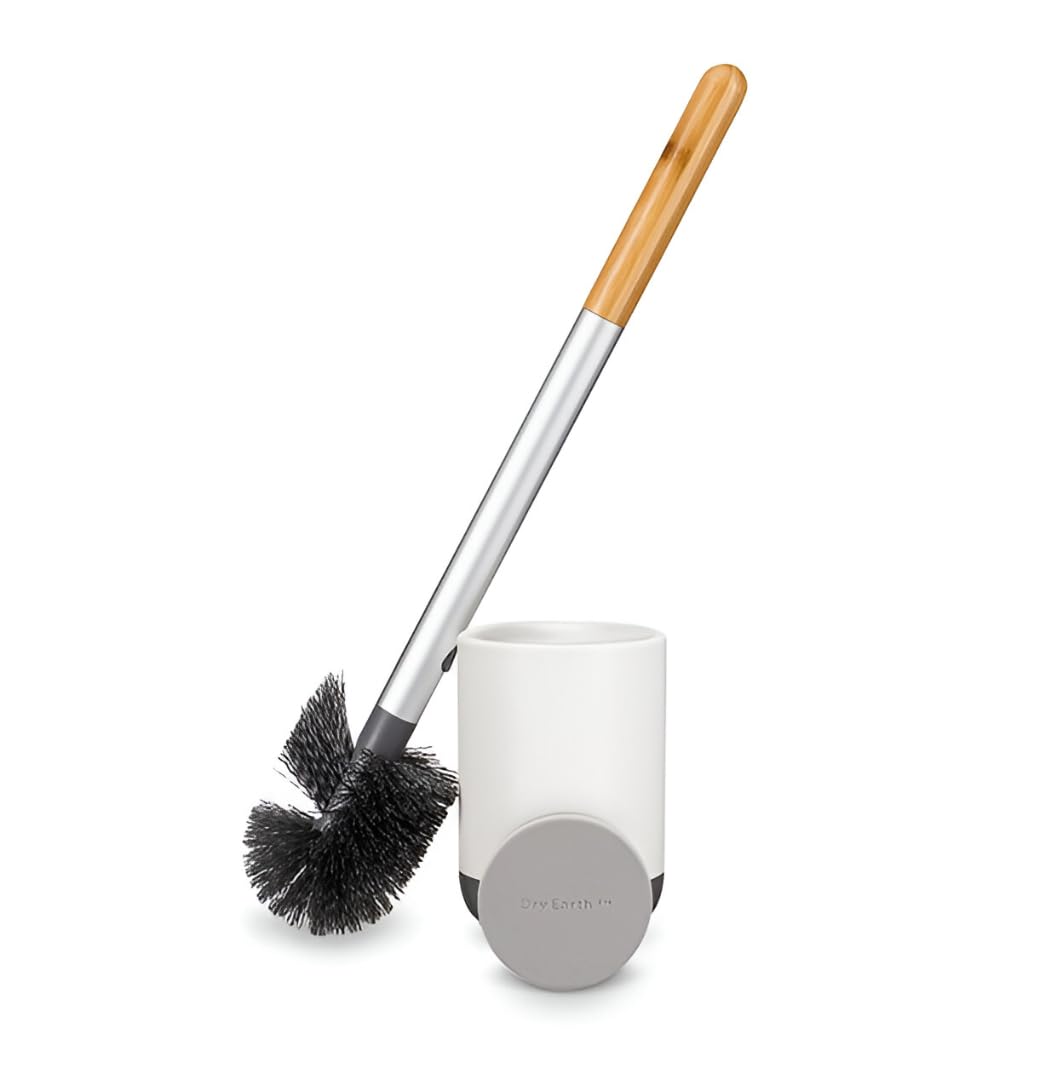 Full Circle Scrub Queen, Bathroom Toilet Brush with Ceramic Holder and Diatomaceous Earth Disk for Mold & Mildew Prevention, More Hygenic Toilet Cleaning Scrubber, Replaceable Head, White