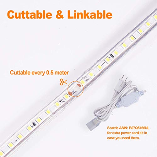 Shine Decor 6x10mm Dimmable LED Strip Lights, 50ft 3000K Warm White, 110V Flexible Waterproof Rope Lights, 2835 120LEDs/M, for Indoor Outdoor Commercial Lighting Decoration, Accessories Included