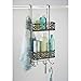 mDesign Metal Over Door Bathroom Tub & Shower Caddy, Hanging Storage Organizer Center - Holds Shampoo, Conditioner, Body Wash, Razor, Dry Towel - 2 Baskets, 8 Hooks, Floral Design - Bronze