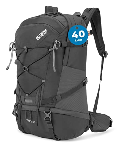 Terra Peak® Premium Wanderrucksack 40L (FLEX 40) für Damen Herren & Erwachsene groß grau - Trekking-Rucksack wasserdicht - Daypack Rucksack & Tagesrucksack Trin