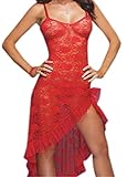 Dudebabe Women Lingerie Plus Size Sx Lace Mesh Babydoll Nightwear Long Gown Thong Red 6XL