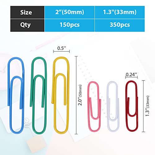 500 Paper Clips Assorted Sizes, Small and Jumbo Paper Clips, Durable