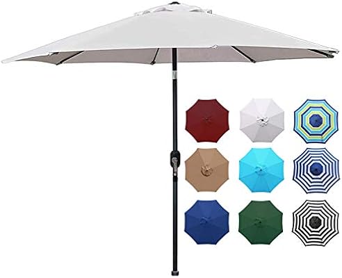 Amazon Com Blissun 9 Outdoor Aluminum Patio Umbrella Striped Patio Umbrella Market Striped Umbrella With Push Button Tilt And Crank Grey Garden Outdoor