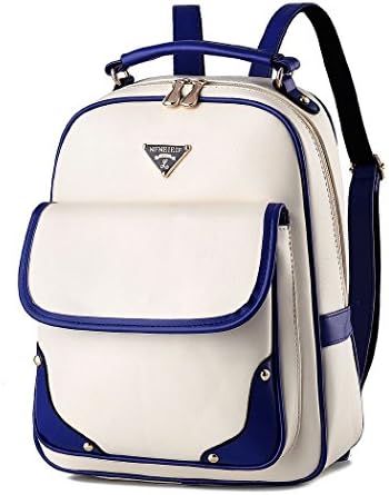 Flake Rain Women's Elegant Simple Soft PU Leather Student Backpack Travelling Shoulders Bag(WhiteBlue)
