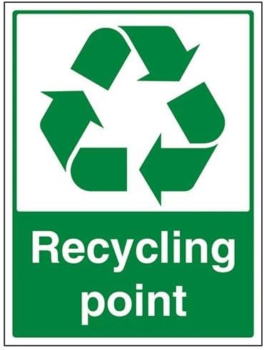 V Safety Recycling Point Sign - 300mm x 400mm - 1mm Rigid Plastic, Green