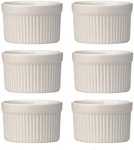 Kabalo Souffle Dessert, Pudding, Snack, Muffin, Cupcake & Crème Brulee Bowl Set Of 6 Beige Kitchen Ceramic Ramekin Dish