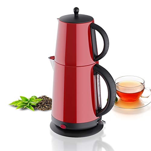 Edelstahl - Teekocher Wasserkocher - Rot - mit Teesieb Abschaltautomatik und Warmhaltefunktion - 2,7 Liter - 1850-2200W