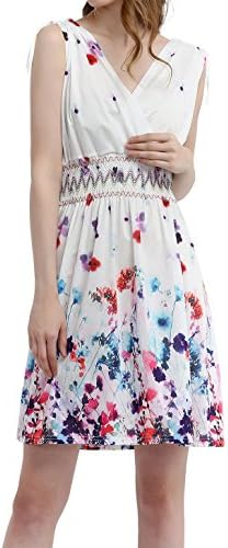 Jinhuanshow Women's Low Cut Printed Above Knee Sleeveless Dresses(M,Floret)