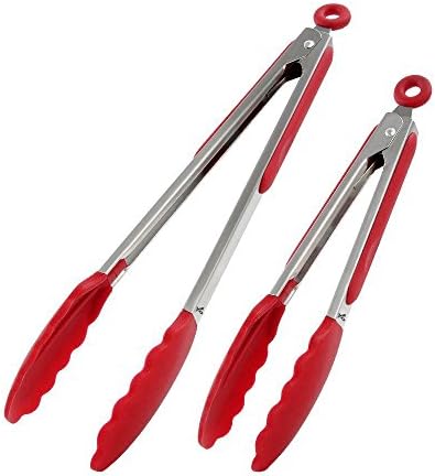 Vvbox 2 Pack Silicone Kitchen Tongs - 9" and 12" Stainless Steel Locking Tongs with Heat Resistant Silicone Heads for Barbeque, Cooking, Grilling Turner