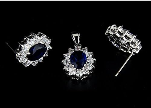Crystalline Azuria Women 18ct White Gold Plated Ellipse Blue Simulated Sapphire Zirconia Crystals Set Pendant Necklace 17.7 inches Earrings - Image 4