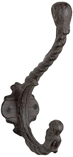 Abbott Collection Cast Iron Twisted Double Wall Hook, Antique Black