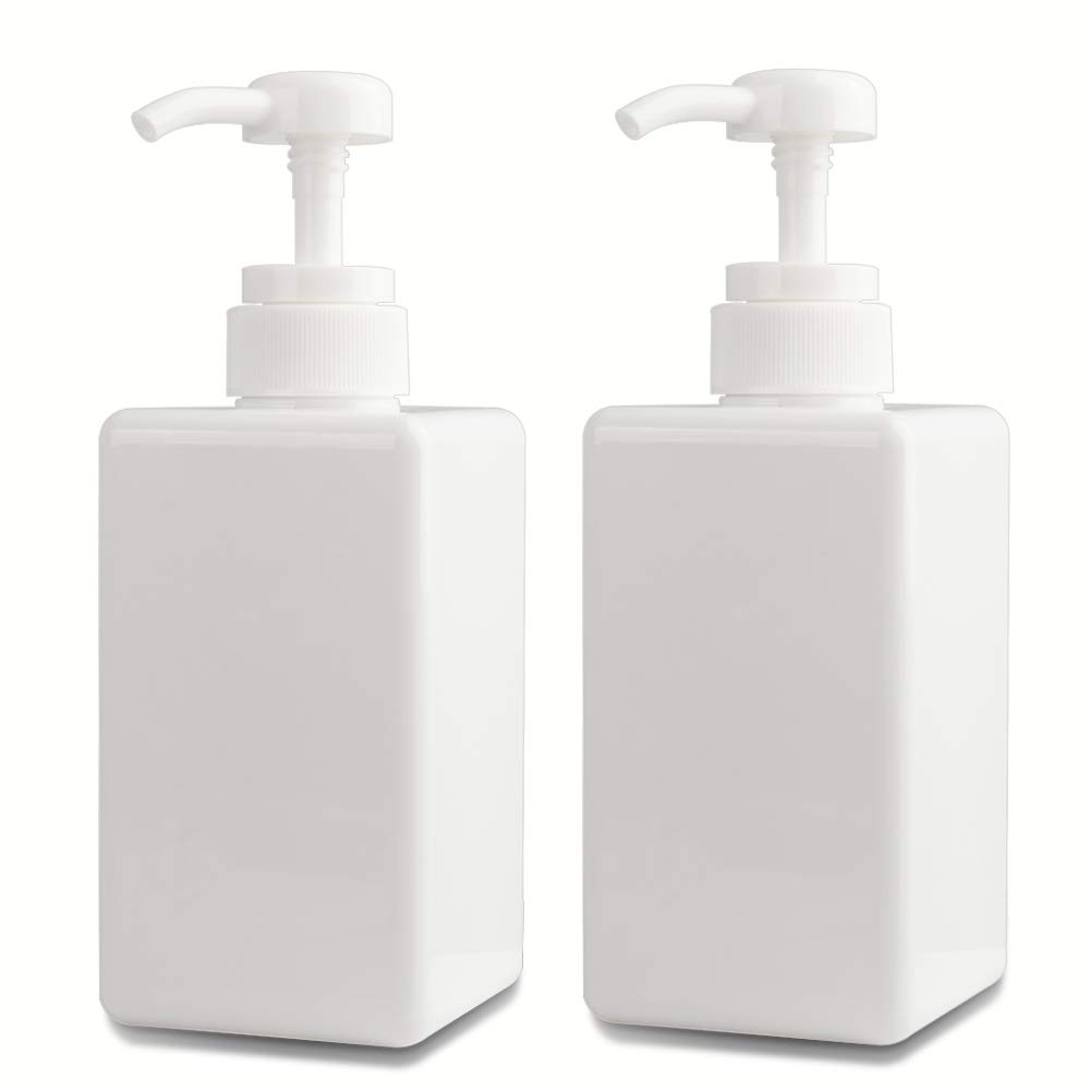 Pump Bottle, Refillable Plastic Empty Lotion Soap Dispenser Liquid Container for Bathroom Shampoo and Body Wash, 15oz/450ml White 2 Pack