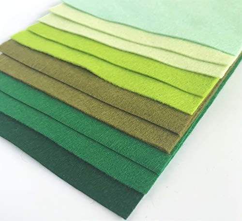 Greens - Wool Blend Felt - 10 Sheets - Assorted Green Shades - 1mm Thick - Soft Craft Felt (9x4.5 inch / 22x11cm Sheets)