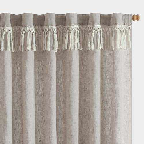 Photo 1 of JINCHAN Linen Blend Curtains with Tassels, Curtains for Living Room 84 Inches Long, Boho Curtains, Rod Pocket Back Tab Flax Farmhouse Curtains for Bedroom Light Filtering Taupe Window Curtain 2 Panels