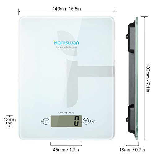 Food Scale, HAMSWAN Kitchen Scale Multi-functional Digital Weight Scale, Ultra-Slim, Easy to Clean, 4 Units, 11lb 5kg for Home Baking/Diet Cooking - Thumbnail 5