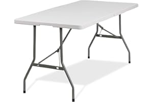 EventStable Titan Series Plastic Bi-Folding Table - Lightweight Folding Table - Outdoor Table for Camping Party Dining with Carrying Handle 30'' W x 72'' L
