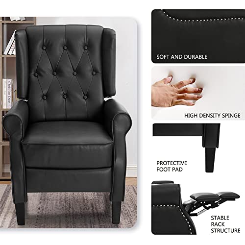 EASELAND Leather Wing Recliner with Thick Seat, Nailhead and Button