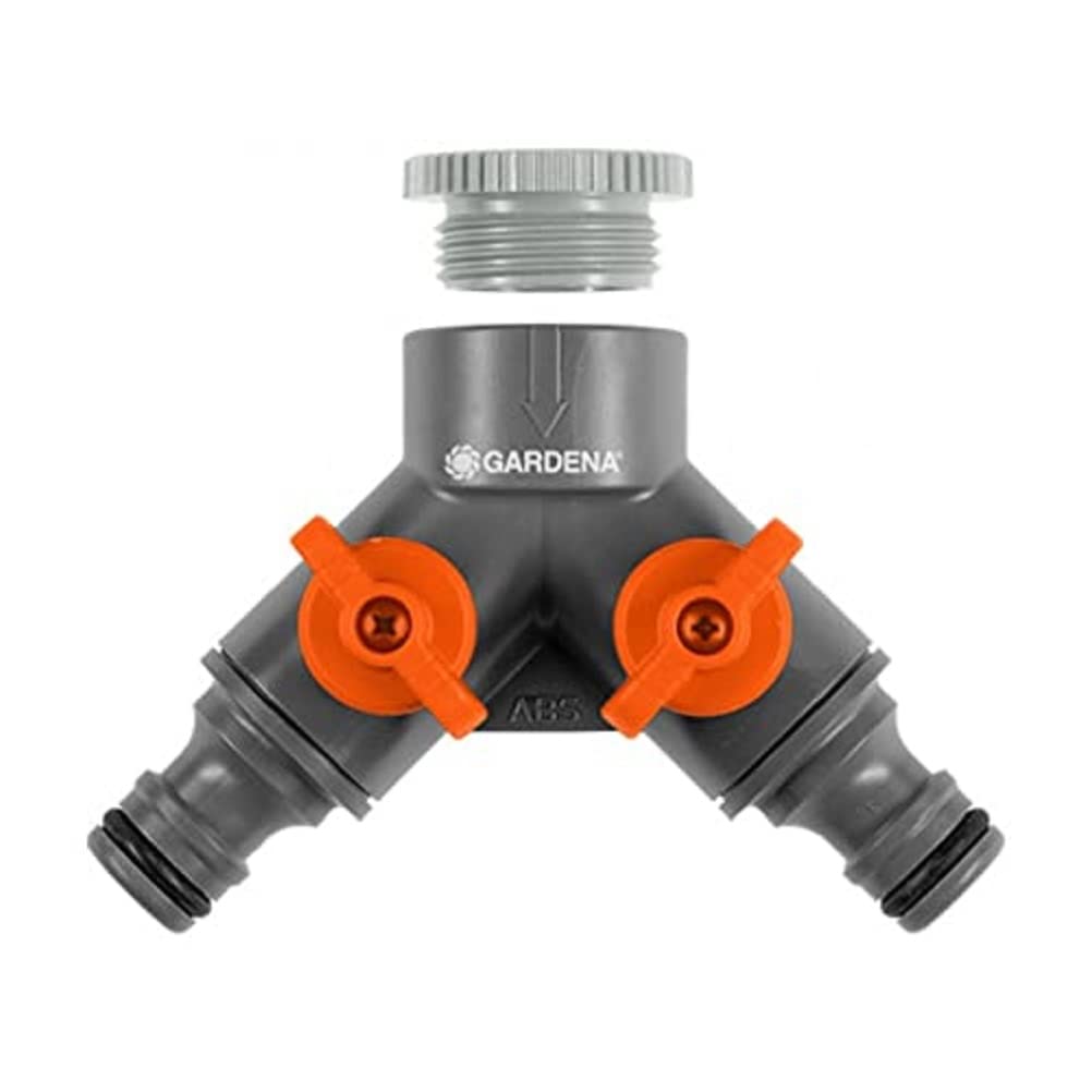 Gardena Distribuidor doble Para grifos 20/27 y 26/34. 2 salidas ajustables con válvula de cierre en cada salida.