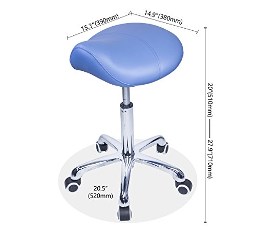 Grace & Grace Rolling Adjustable Comfortable Ergonomic Saddle Stool Series with Heavy Duty Metal Base for Clinic Spa Salons Classrooms Home (Blue) - Thumbnail 5