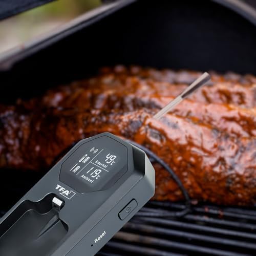 SMART BBQ 2 Fleischthermometer Kabellos 100 m, 14.1517.01, Grillthermometer, Bratenthermometer, für Grill Smoker Backofen Airfryer, Geschirrspüler geeignet, bis 300°C, schwarz