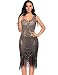Women's Vintage 1920s Fringed Gatsby Sequin Beaded Tassels Hem Flapper Dress (M, Beige Gold)