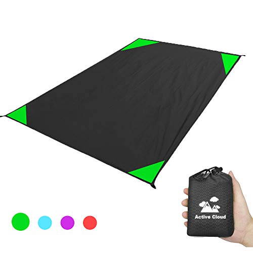 Active Cloud Pocket Beach Blanket/Picnic Blanket 79″x67″ Large Size - Waterproof Ground Cover, Compact Sand Proof Picnic Mat for Camping, Hiking, Travel - with 4 Camping Stakes and Carry Bag