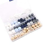 HAO JIE Silicone Teething Beads Kit Baby Teething Beads Pacifier Clip Wooden Teethers DIY Jewelry Chewable Nursing Necklace Accessories