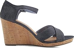 TOMS Women's Sienna Wedge Sandal Black Denim Size