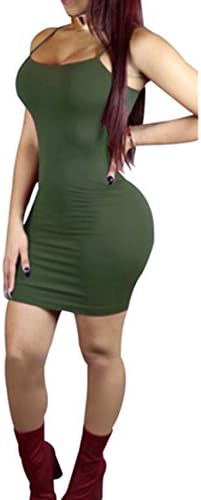 Maelove Women's Sexy Sleeveless Spaghetti Strap Bodycon Party Casual Mini Tank Dress (Medium, Army Green)