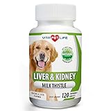 Milk Thistle Liver, Kidney and Bladder Support for Dogs, Detox, DHA, EPA, Hepatic Support, Dandelion Root, Omega 3 Fish Oil, Vit B1,B2,B6,B12, Kidney Stone Prevention.120 Natural Chew-able Tablets.