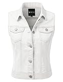 DRESSIS Womens Casual Sleeveless Denim Jean Cropped Vest Jacket WHITE M