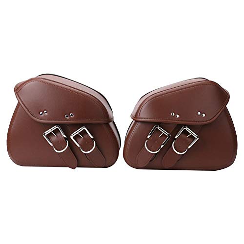 Fancystar 1 Pair Motorcycle Saddle Bags Pannier Bag Waterproof PU Leather Side Case for Harley Sportster Softail Honda Suzuki Yamaha Cruiser, Brown/Black