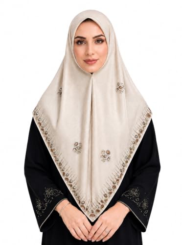 KHALIFAACC Women's Luxury Rhinestone Square Hijab Scarf, 43 in (Khaki) at Amazon
