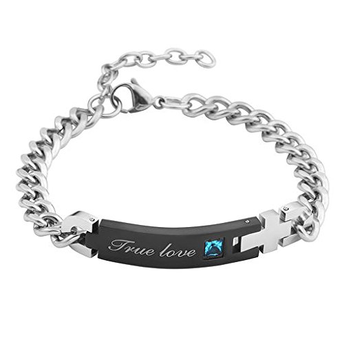JOVIVI Edelstahl Partner Armband Curb Kette Handgelenk Panzerkette Gravur True Love Liebhaber Partnerarmbänder,Set/2pcs